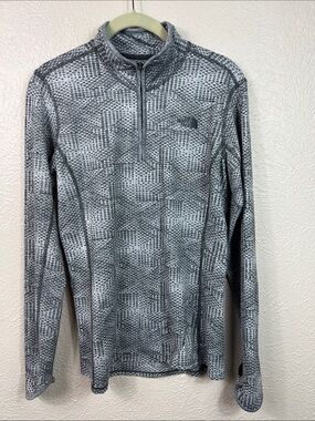The North Face Motivation Flashdry 1/4 Zip  Geometric Print Gray Pullover Medium